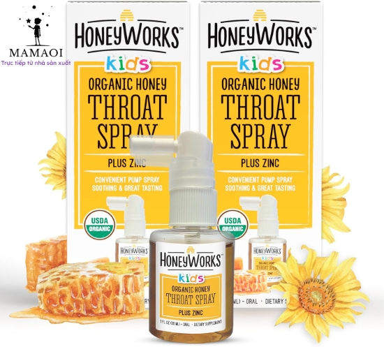 Ảnh của [Bill Mỹ] Xịt họng keo ong hữu cơ giảm ho, đau họng cho bé Honey Works Kids Spray 30ml